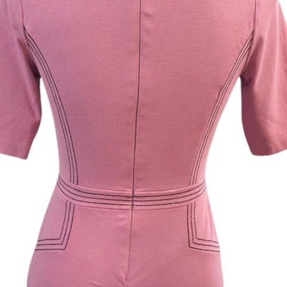 Boden Purple Fitted Ponte Short Sleeve Crew Neck Dress with Stitch Detailing - Picture 9 of 13